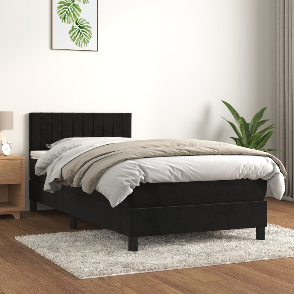 Box Spring Postel S Matrací Černá Samet Černá