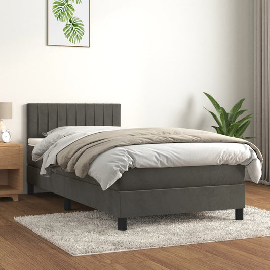 Box Spring Postel S Matrací Samet Tmavě Šedá
