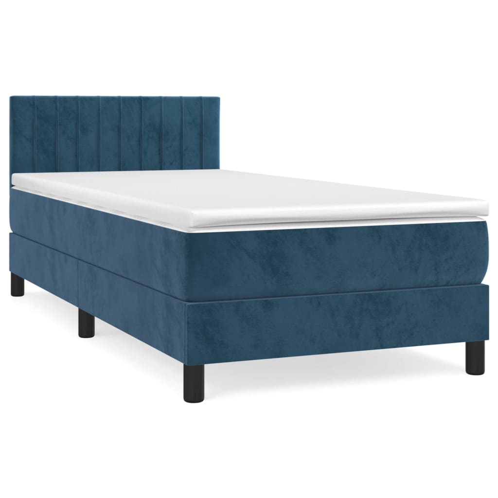 Box Spring Postel S Matrací Tmavě Modrá 90X190 Cm Samet
