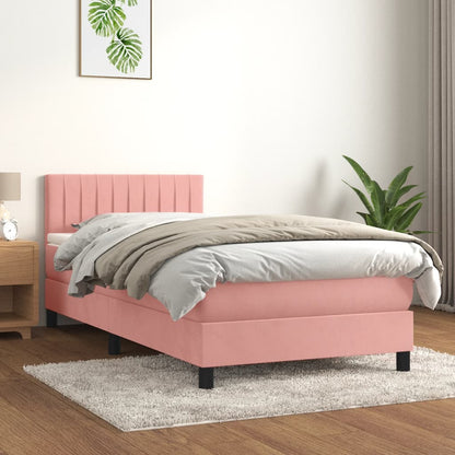 Box Spring Postel S Matrací Růžová 90X190 Cm Samet