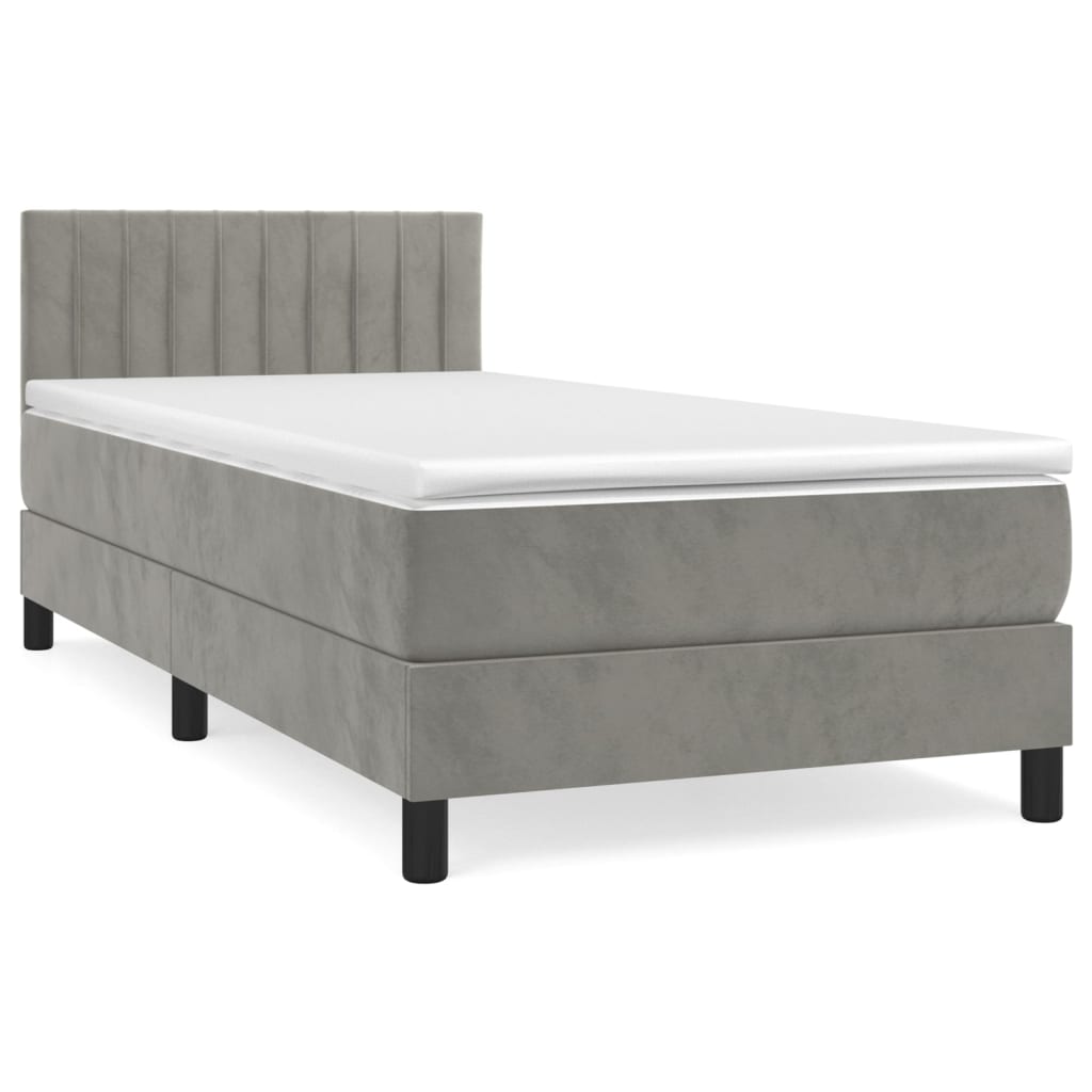 Box Spring Postel S Matrací Samet Světle Šedá