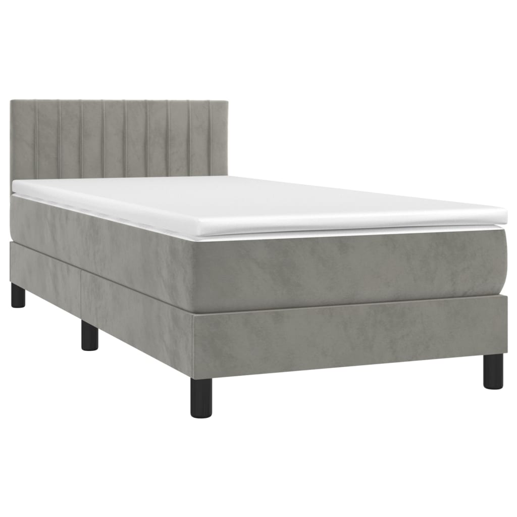 Box Spring Postel S Matrací Samet Světle Šedá