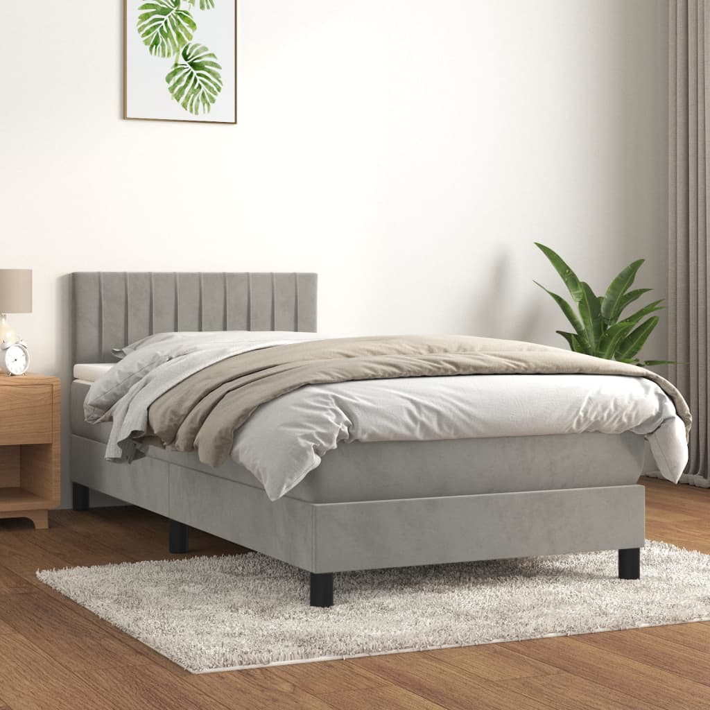 Box Spring Postel S Matrací Samet Světle Šedá