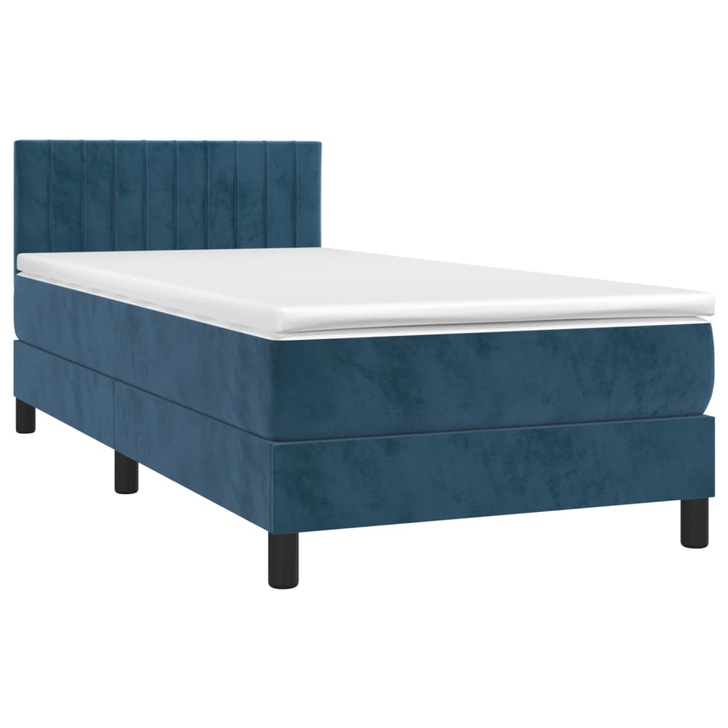 Box Spring Postel S Matrací Tmavě Modrá 90X200 Cm Samet
