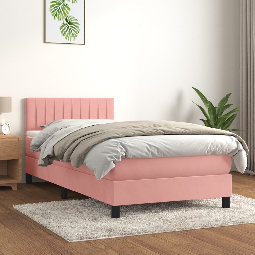 Box Spring Postel S Matrací Růžová 90X200 Cm Samet