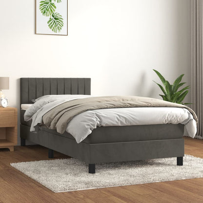 Box Spring Postel S Matrací Samet Tmavě Šedá