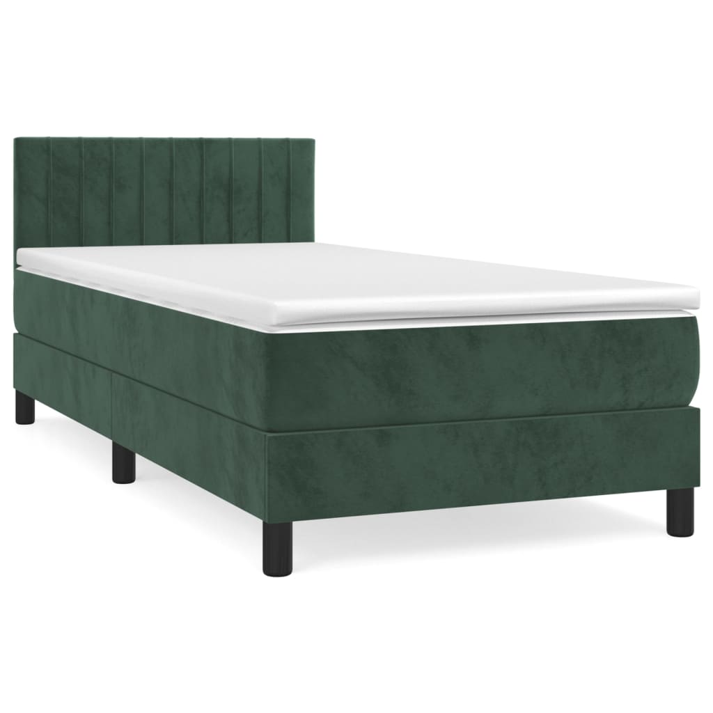 Box Spring Postel S Matrací Tmavě Zelená 100X200 Cm Samet