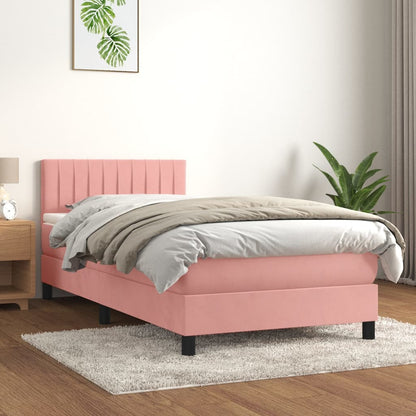 Box Spring Postel S Matrací Růžová 100X200 Cm Samet
