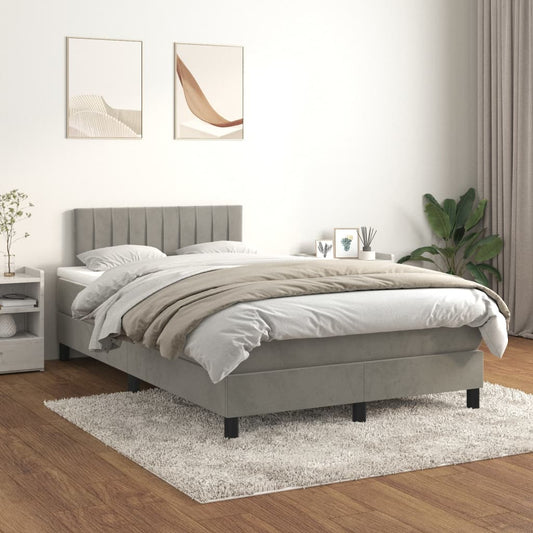 Box Spring Postel S Matrací Samet Světle Šedá