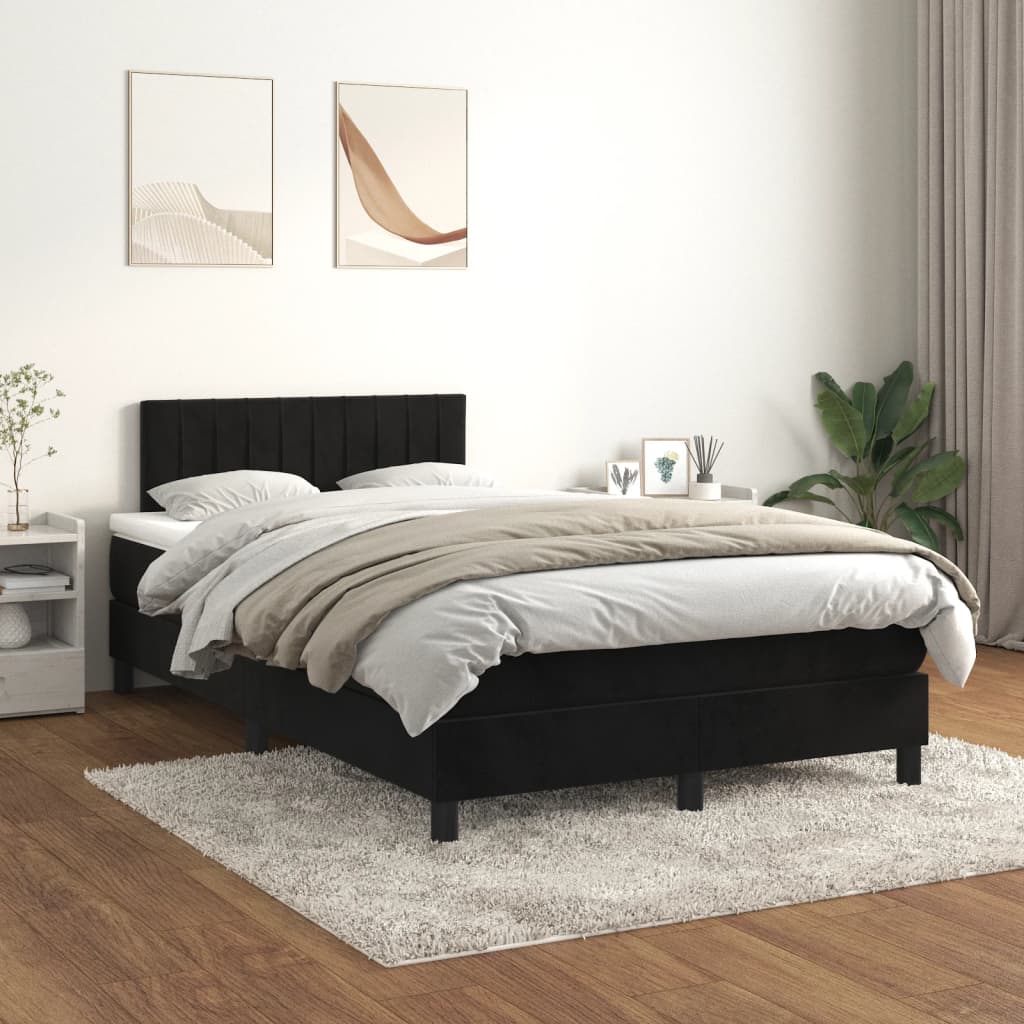 Box Spring Postel S Matrací Černá Samet Černá
