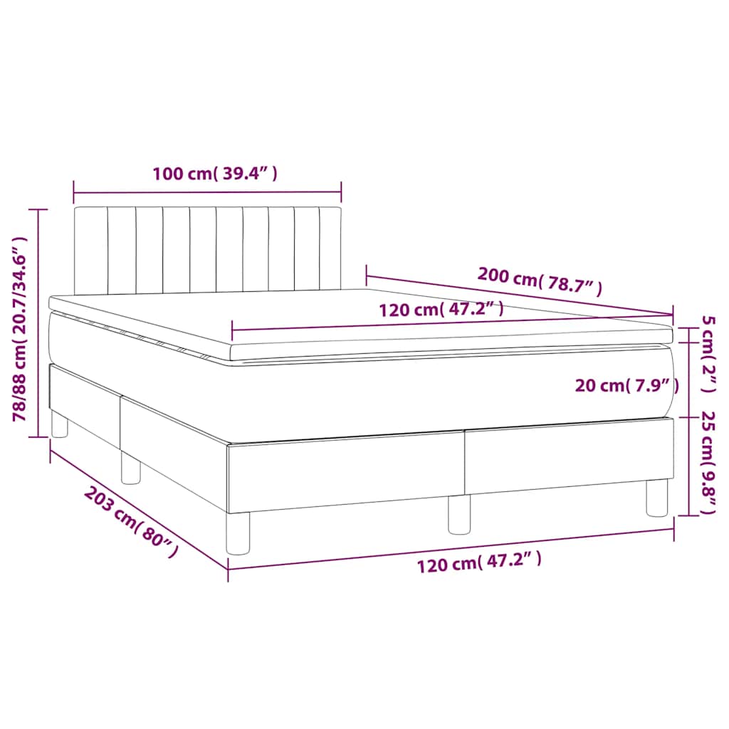 Box Spring Postel S Matrací Tmavě Modrá 120 X 200 Cm Samet