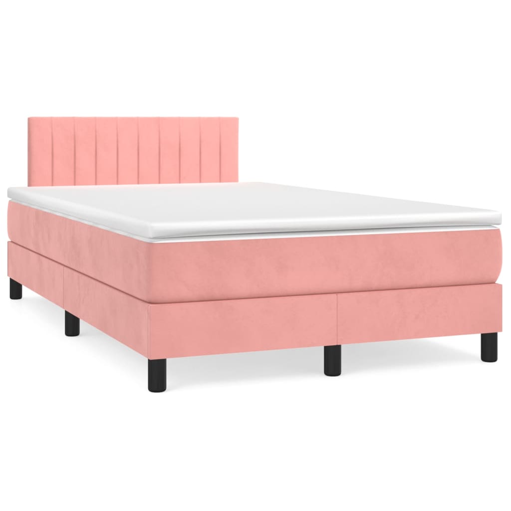 Box Spring Postel S Matrací Růžová 120 X 200 Cm Samet
