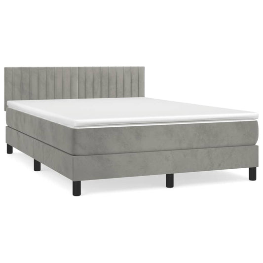 Box Spring Postel S Matrací Samet Světle Šedá