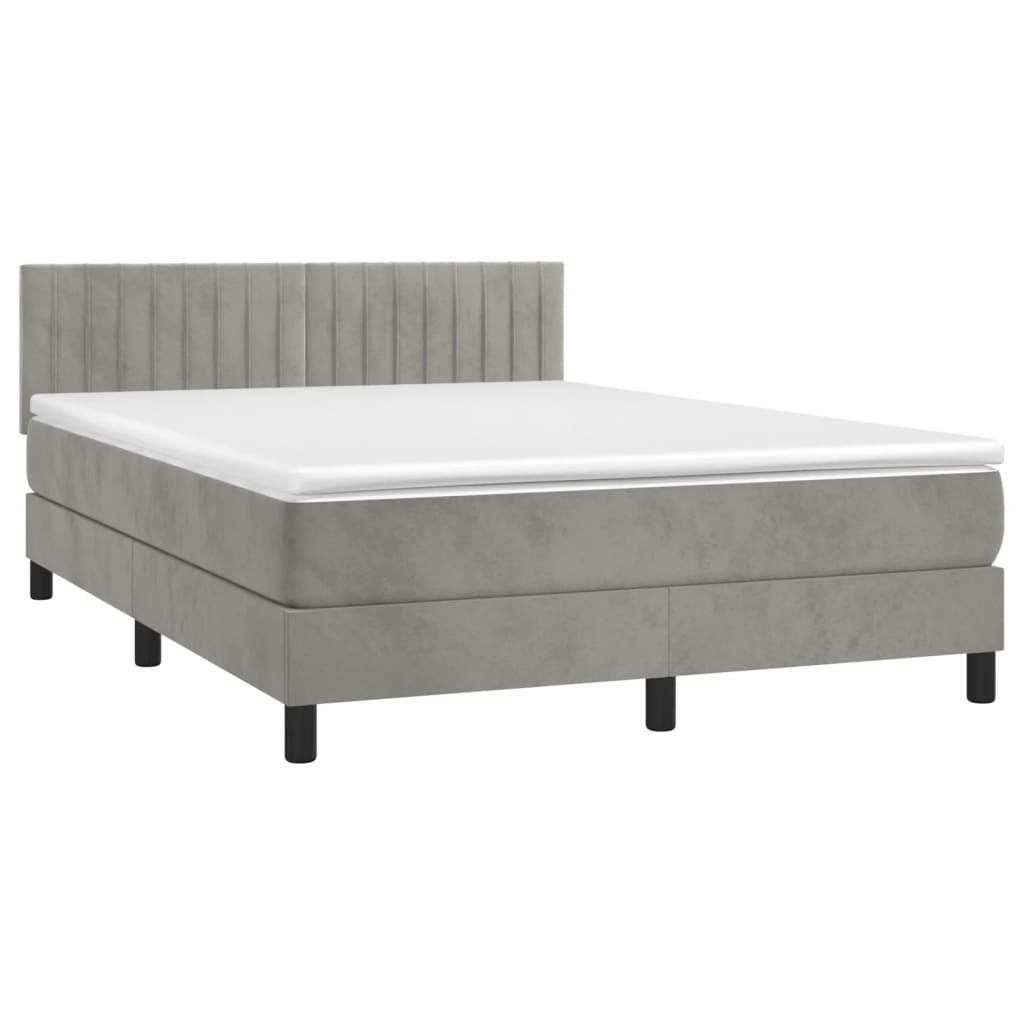Box Spring Postel S Matrací Samet Světle Šedá