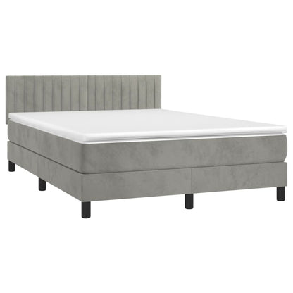 Box Spring Postel S Matrací Samet Světle Šedá