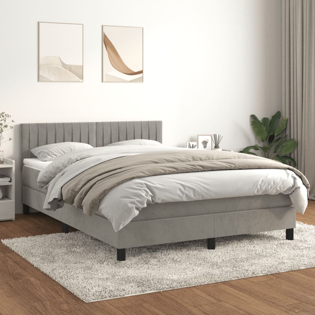 Box Spring Postel S Matrací Samet Světle Šedá
