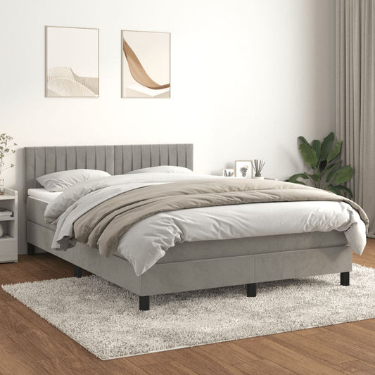 Box Spring Postel S Matrací Samet Světle Šedá