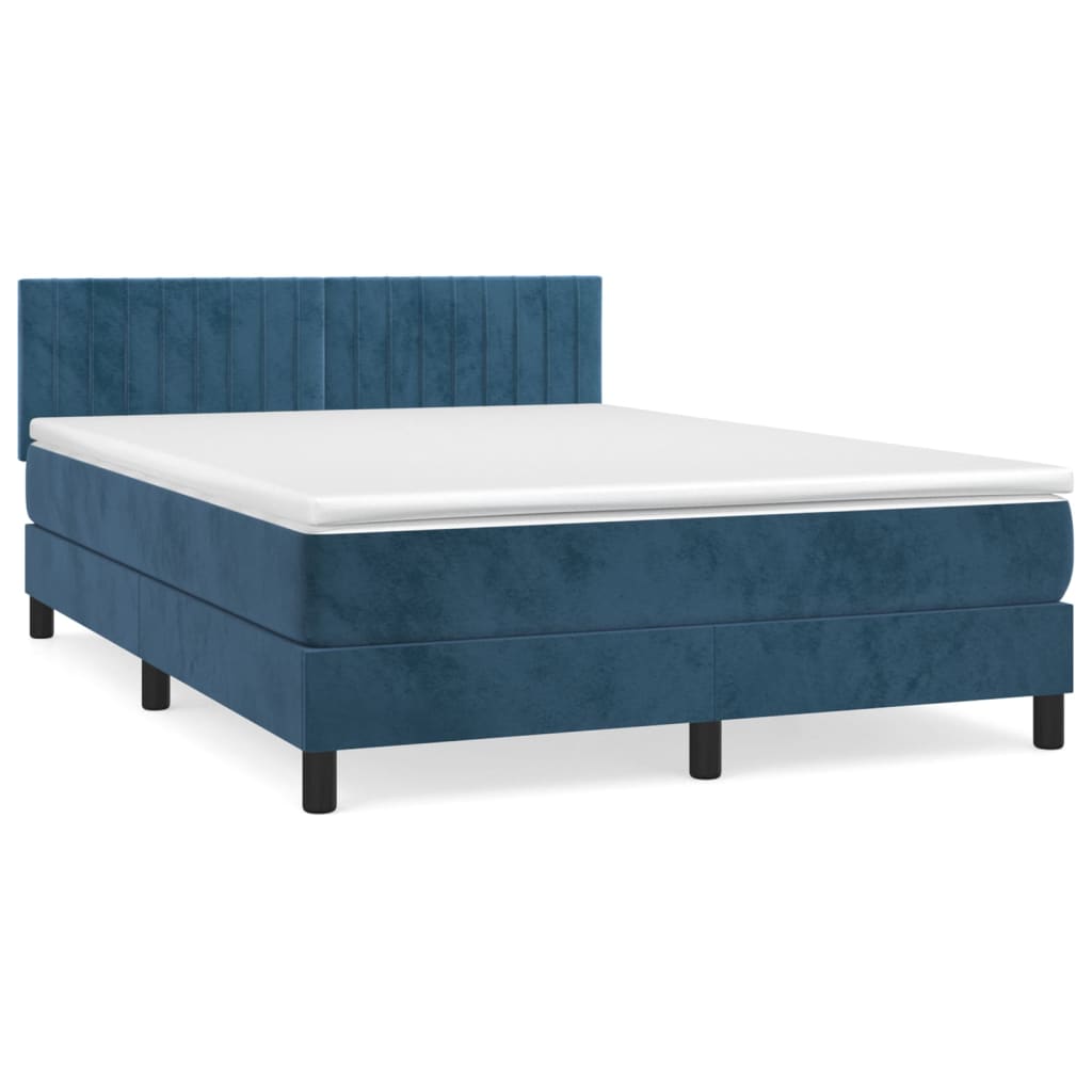 Box Spring Postel S Matrací Tmavě Modrá 140X190 Cm Samet