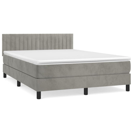 Box Spring Postel S Matrací Samet Světle Šedá