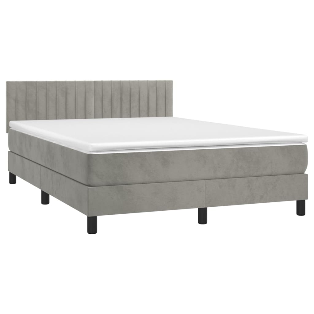 Box Spring Postel S Matrací Samet Světle Šedá