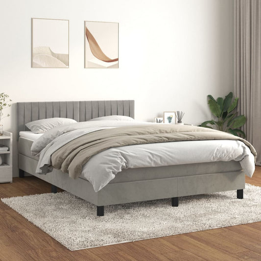 Box Spring Postel S Matrací Samet Světle Šedá