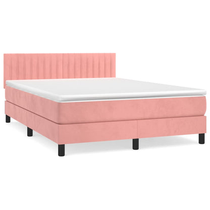 Box Spring Postel S Matrací Růžová 140X200 Cm Samet