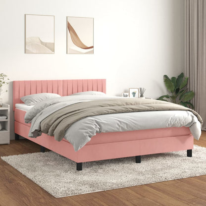 Box Spring Postel S Matrací Růžová 140X200 Cm Samet