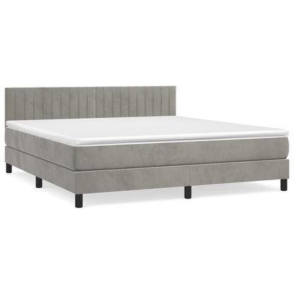 Box Spring Postel S Matrací Samet Světle Šedá