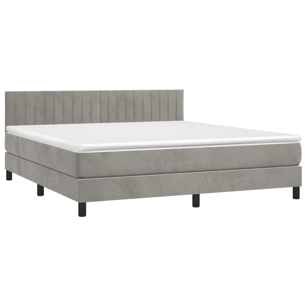 Box Spring Postel S Matrací Samet Světle Šedá