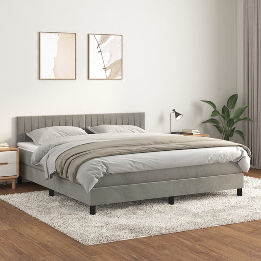 Box Spring Postel S Matrací Samet Světle Šedá