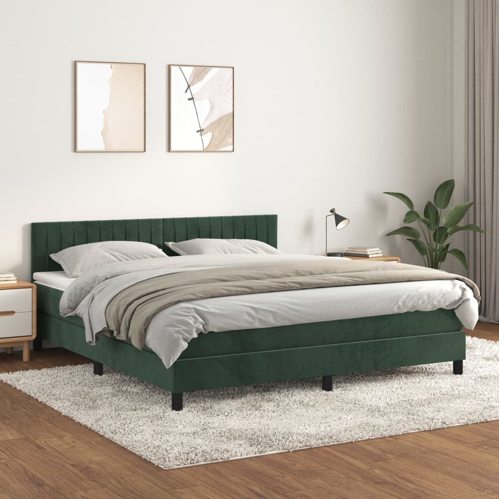 Box Spring Postel S Matrací Tmavě Zelená 160X200 Cm Samet