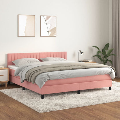 Box Spring Postel S Matrací Růžová 160X200 Cm Samet