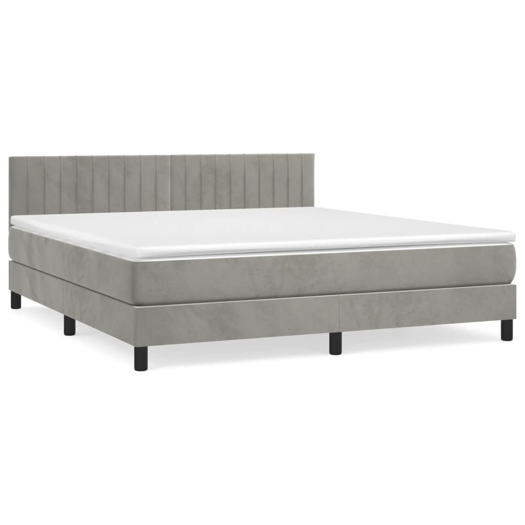 Box Spring Postel S Matrací Samet Světle Šedá