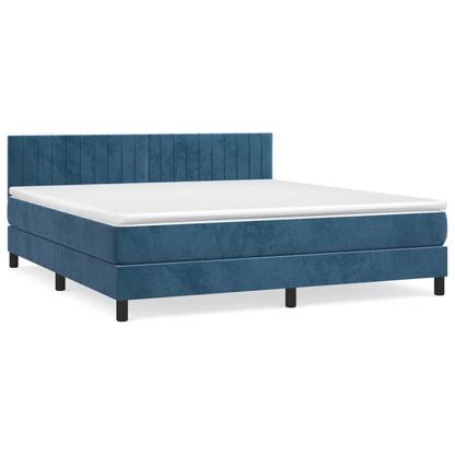 Box Spring Postel S Matrací Tmavě Modrá 180X200 Cm Samet