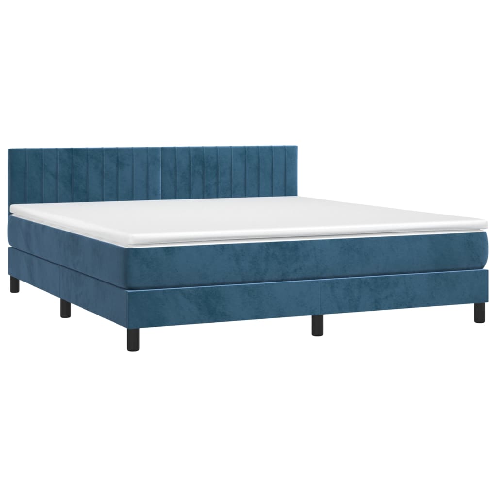 Box Spring Postel S Matrací Tmavě Modrá 180X200 Cm Samet