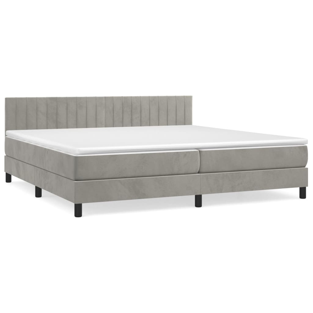 Box Spring Postel S Matrací Samet Světle Šedá