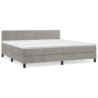 Box Spring Postel S Matrací Samet Světle Šedá