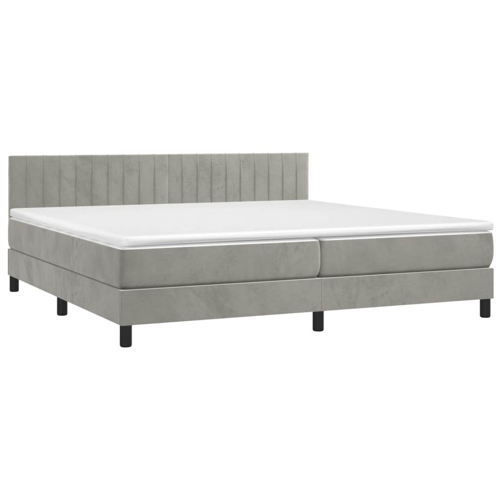 Box Spring Postel S Matrací Samet Světle Šedá