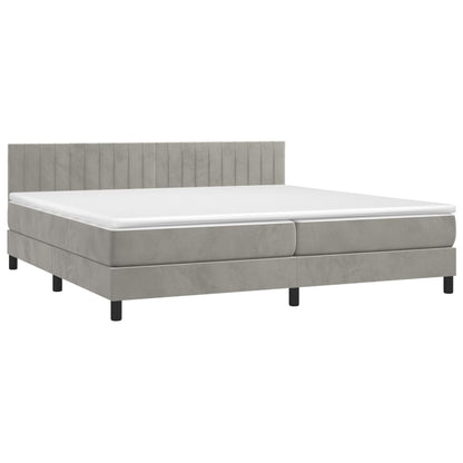 Box Spring Postel S Matrací Samet Světle Šedá