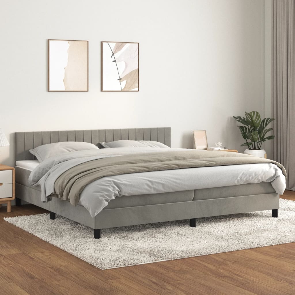 Box Spring Postel S Matrací Samet Světle Šedá