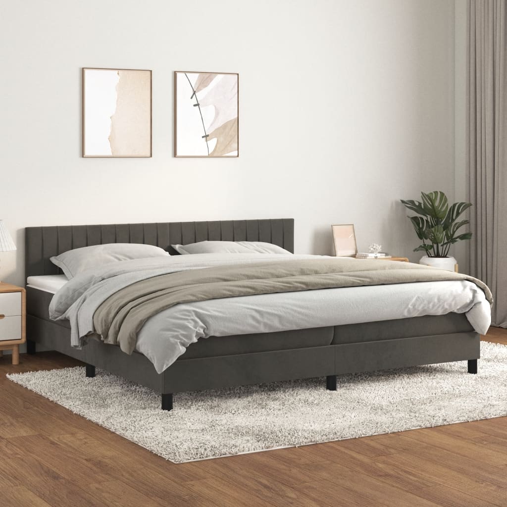 Box Spring Postel S Matrací Samet Tmavě Šedá