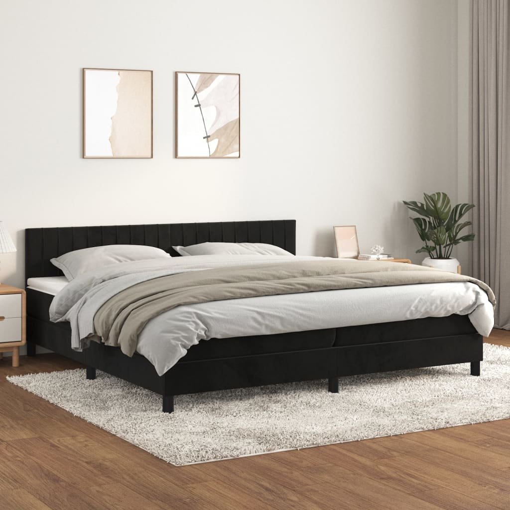 Box Spring Postel S Matrací Černá Samet Černá