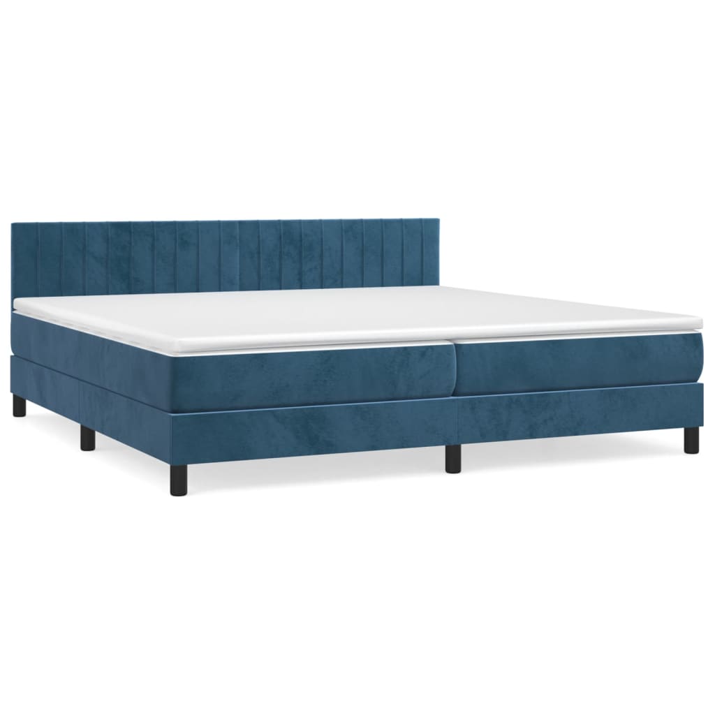 Box Spring Postel S Matrací Tmavě Modrá 200X200 Cm Samet