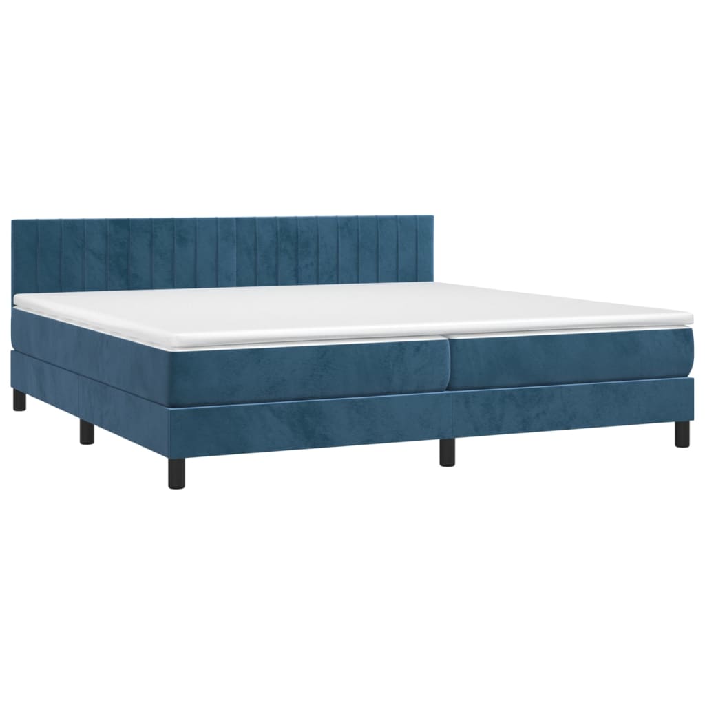 Box Spring Postel S Matrací Tmavě Modrá 200X200 Cm Samet