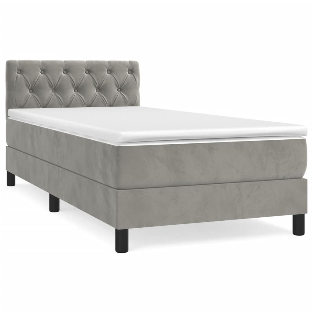 Box Spring Postel S Matrací Světle Šedá 80 X 200 Cm Samet