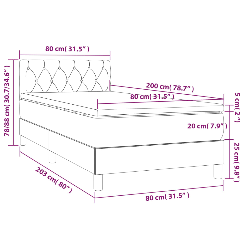 Box Spring Postel S Matrací Světle Šedá 80 X 200 Cm Samet