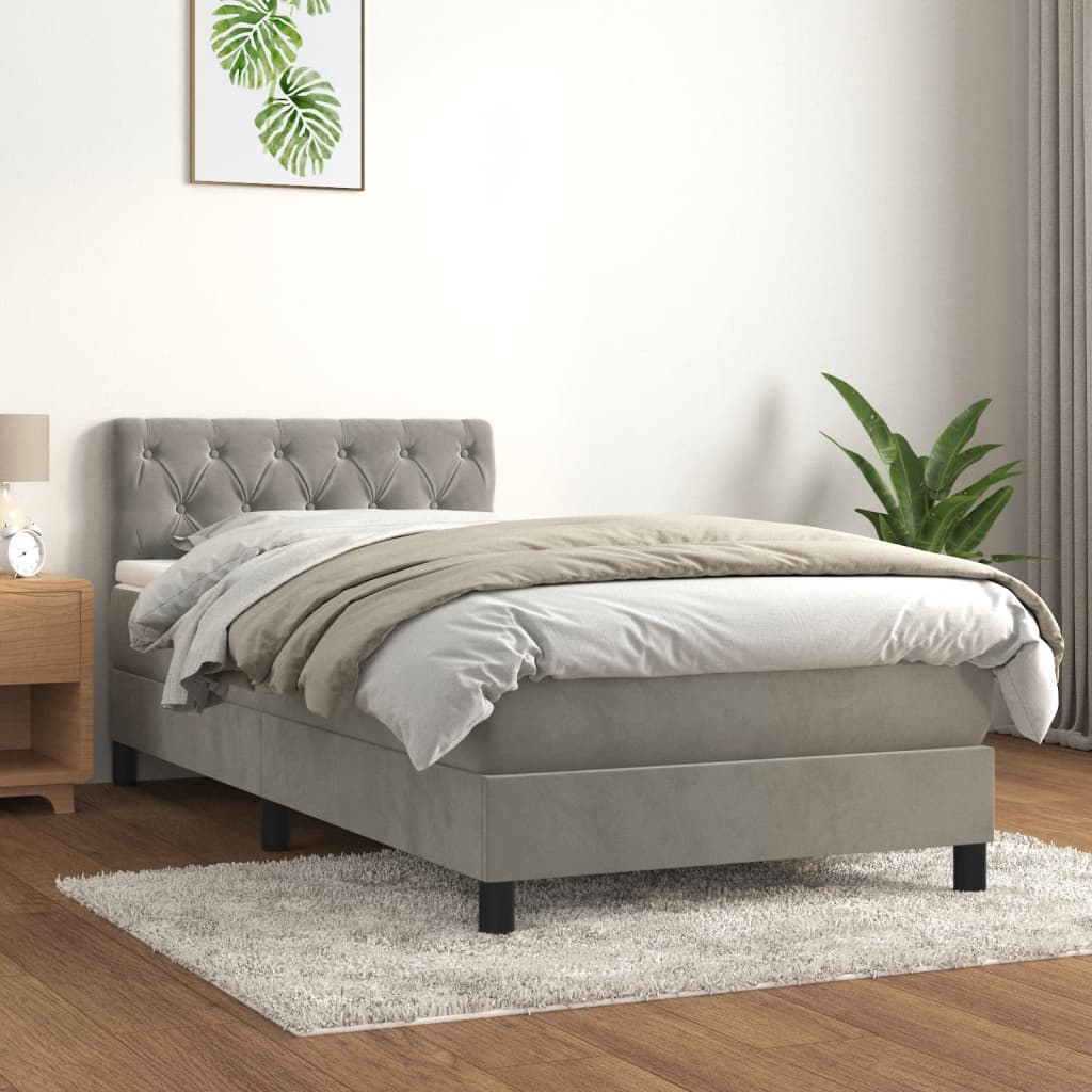 Box Spring Postel S Matrací Světle Šedá 80 X 200 Cm Samet
