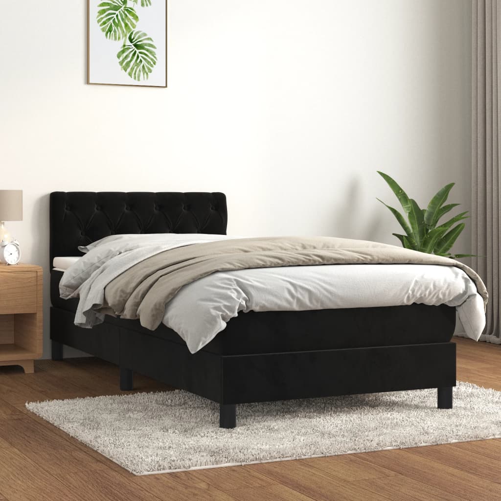 Box Spring Postel S Matrací Černá 80 X 200 Cm Samet
