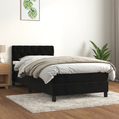 Box Spring Postel S Matrací Černá 80 X 200 Cm Samet