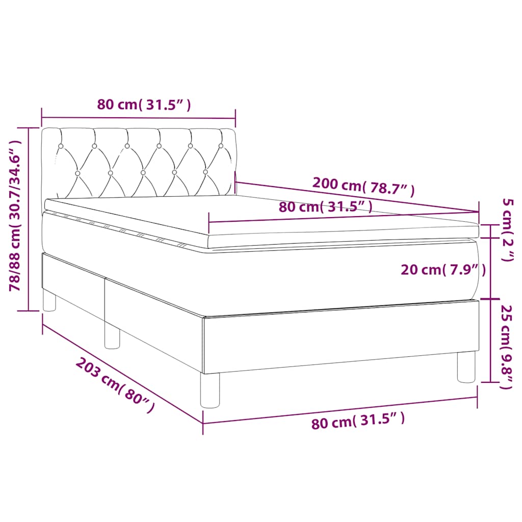 Box Spring Postel S Matrací Tmavě Modrá 80 X 200 Cm Samet